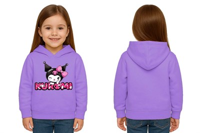 Unisex Baskılı Çocuk Swaetshirt Kapüşonlu 3 İplik Şardonlu Kuromi baskılı
