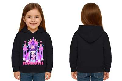 Unisex Baskılı Çocuk Swaetshirt Kapüşonlu 3 İplik Şardonlu Kuromi baskılı