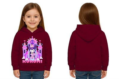 Unisex Baskılı Çocuk Swaetshirt Kapüşonlu 3 İplik Şardonlu Kuromi baskılı