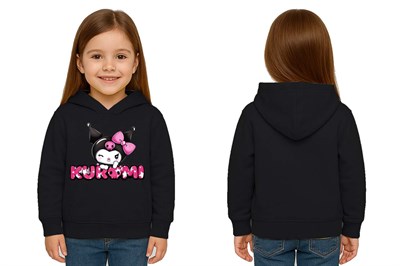 Unisex Baskılı Çocuk Swaetshirt Kapüşonlu 3 İplik Şardonlu Kuromi baskılı