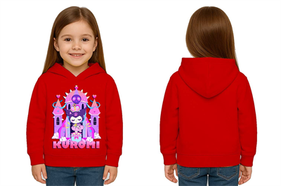 Unisex Baskılı Çocuk Swaetshirt Kapüşonlu 3 İplik Şardonlu Kuromi baskılı