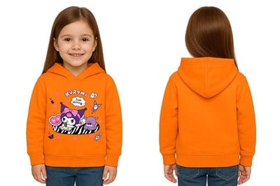 Unisex Baskılı Çocuk Swaetshirt Kapüşonlu 3 İplik Şardonlu Kuromi baskılı