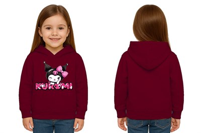 Unisex Baskılı Çocuk Swaetshirt Kapüşonlu 3 İplik Şardonlu Kuromi baskılı