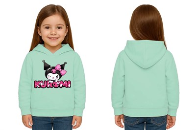 Unisex Baskılı Çocuk Swaetshirt Kapüşonlu 3 İplik Şardonlu Kuromi baskılı