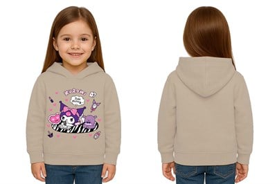 Unisex Baskılı Çocuk Swaetshirt Kapüşonlu 3 İplik Şardonlu Kuromi baskılı