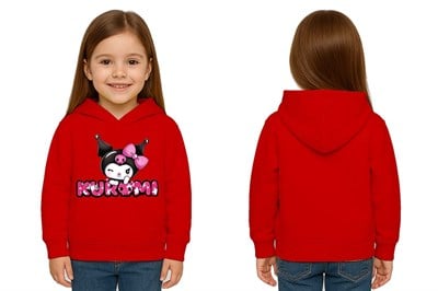 Unisex Baskılı Çocuk Swaetshirt Kapüşonlu 3 İplik Şardonlu Kuromi baskılı
