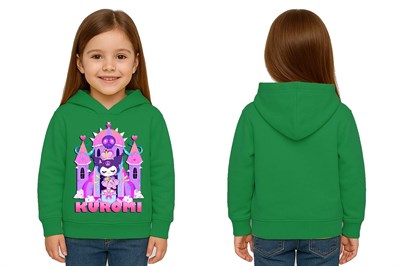 Unisex Baskılı Çocuk Swaetshirt Kapüşonlu 3 İplik Şardonlu Kuromi baskılı