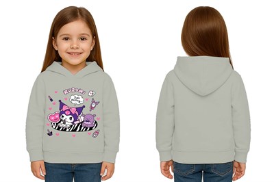 Unisex Baskılı Çocuk Swaetshirt Kapüşonlu 3 İplik Şardonlu Kuromi baskılı