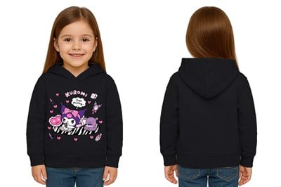 Unisex Baskılı Çocuk Swaetshirt Kapüşonlu 3 İplik Şardonlu Kuromi baskılı