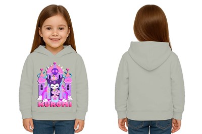 Unisex Baskılı Çocuk Swaetshirt Kapüşonlu 3 İplik Şardonlu Kuromi baskılı