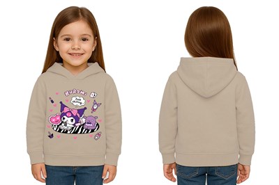 Unisex Baskılı Çocuk Swaetshirt Kapüşonlu 3 İplik Şardonlu Kuromi baskılı