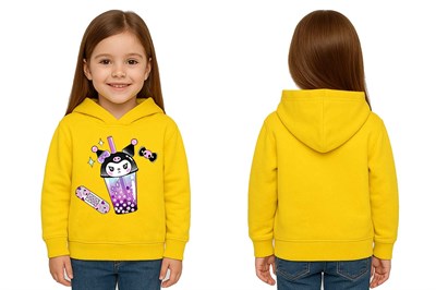 Unisex Baskılı Çocuk Swaetshirt Kapüşonlu 3 İplik Şardonlu Kuromi baskılı