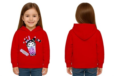 Unisex Baskılı Çocuk Swaetshirt Kapüşonlu 3 İplik Şardonlu Kuromi baskılı