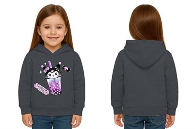 Unisex Baskılı Çocuk Swaetshirt Kapüşonlu 3 İplik Şardonlu Kuromi baskılı