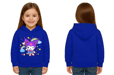 Unisex Baskılı Çocuk Swaetshirt Kapüşonlu 3 İplik Şardonlu Kuromi baskılı