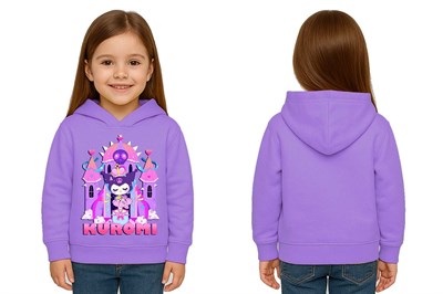 Unisex Baskılı Çocuk Swaetshirt Kapüşonlu 3 İplik Şardonlu Kuromi baskılı