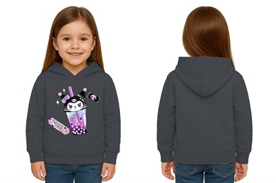 Unisex Baskılı Çocuk Swaetshirt Kapüşonlu 3 İplik Şardonlu Kuromi baskılı