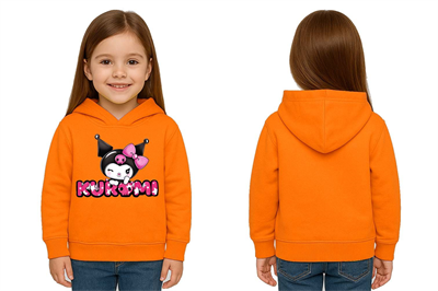 Unisex Baskılı Çocuk Swaetshirt Kapüşonlu 3 İplik Şardonlu Kuromi baskılı