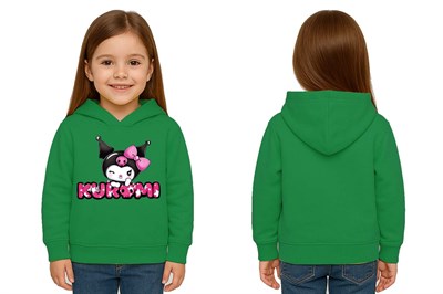 Unisex Baskılı Çocuk Swaetshirt Kapüşonlu 3 İplik Şardonlu Kuromi baskılı
