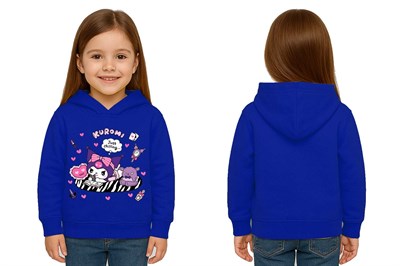 Unisex Baskılı Çocuk Swaetshirt Kapüşonlu 3 İplik Şardonlu Kuromi baskılı