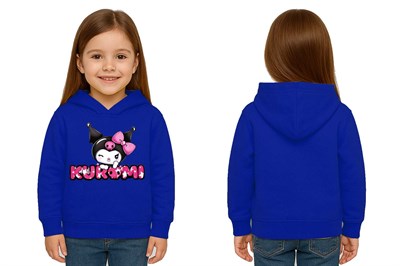 Unisex Baskılı Çocuk Swaetshirt Kapüşonlu 3 İplik Şardonlu Kuromi baskılı