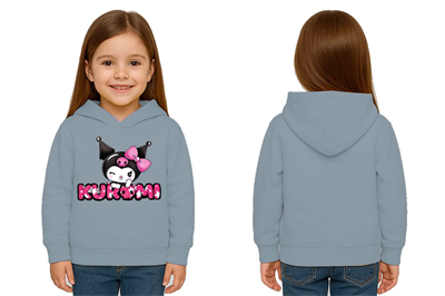 Unisex Baskılı Çocuk Swaetshirt Kapüşonlu 3 İplik Şardonlu Kuromi baskılı