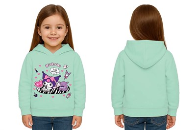 Unisex Baskılı Çocuk Swaetshirt Kapüşonlu 3 İplik Şardonlu Kuromi baskılı