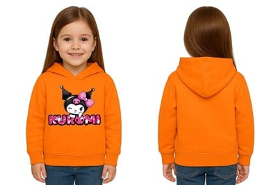 Unisex Baskılı Çocuk Swaetshirt Kapüşonlu 3 İplik Şardonlu Kuromi baskılı