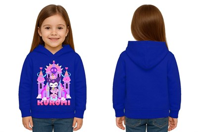 Unisex Baskılı Çocuk Swaetshirt Kapüşonlu 3 İplik Şardonlu Kuromi baskılı