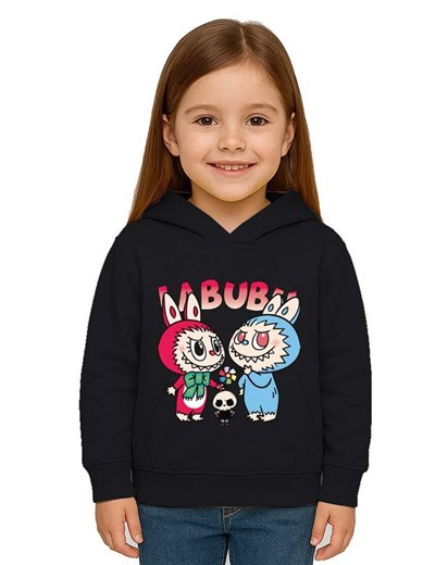 Unisex Baskılı Çocuk Swaetshirt Kapüşonlu 3 İplik Şardonlu Labubu