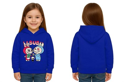 Unisex Baskılı Çocuk Swaetshirt Kapüşonlu 3 İplik Şardonlu Labubu