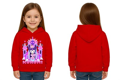 Unisex Baskılı Çocuk Swaetshirt Kapüşonlu 3 İplik Şardonlu Kuromi baskılı