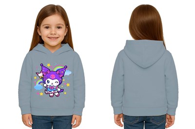 Unisex Baskılı Çocuk Swaetshirt Kapüşonlu 3 İplik Şardonlu Kuromi baskılı