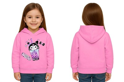 Unisex Baskılı Çocuk Swaetshirt Kapüşonlu 3 İplik Şardonlu Kuromi baskılı