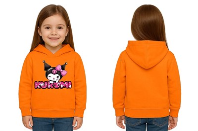 Unisex Baskılı Çocuk Swaetshirt Kapüşonlu 3 İplik Şardonlu Kuromi baskılı