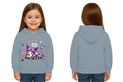 Unisex Baskılı Çocuk Swaetshirt Kapüşonlu 3 İplik Şardonlu Kuromi baskılı