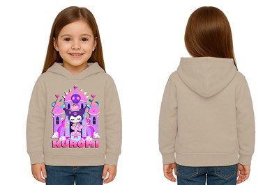 Unisex Baskılı Çocuk Swaetshirt Kapüşonlu 3 İplik Şardonlu Kuromi baskılı
