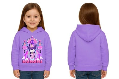 Unisex Baskılı Çocuk Swaetshirt Kapüşonlu 3 İplik Şardonlu Kuromi baskılı