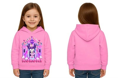 Unisex Baskılı Çocuk Swaetshirt Kapüşonlu 3 İplik Şardonlu Kuromi baskılı