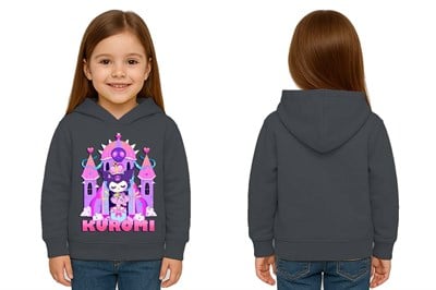 Unisex Baskılı Çocuk Swaetshirt Kapüşonlu 3 İplik Şardonlu Kuromi baskılı
