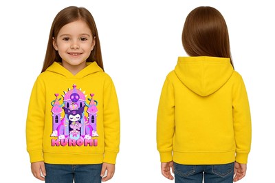 Unisex Baskılı Çocuk Swaetshirt Kapüşonlu 3 İplik Şardonlu Kuromi baskılı
