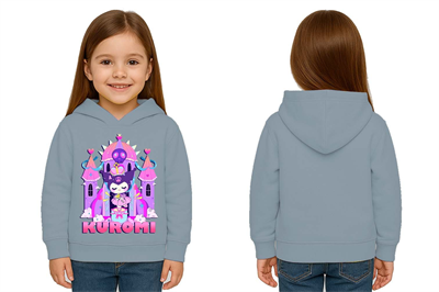 Unisex Baskılı Çocuk Swaetshirt Kapüşonlu 3 İplik Şardonlu Kuromi baskılı