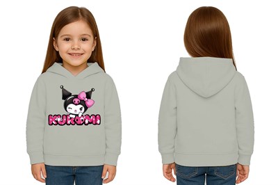 Unisex Baskılı Çocuk Swaetshirt Kapüşonlu 3 İplik Şardonlu Kuromi baskılı