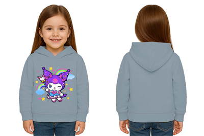 Unisex Baskılı Çocuk Swaetshirt Kapüşonlu 3 İplik Şardonlu Kuromi baskılı