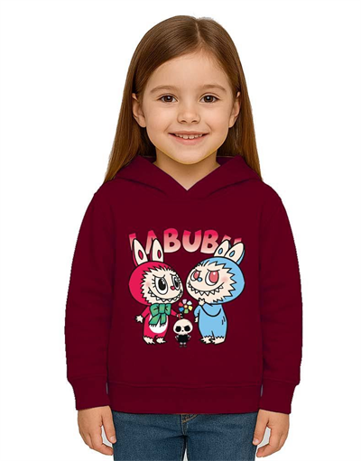 Unisex Baskılı Çocuk Swaetshirt Kapüşonlu 3 İplik Şardonlu Labubu