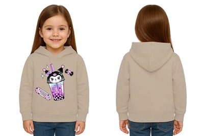 Unisex Baskılı Çocuk Swaetshirt Kapüşonlu 3 İplik Şardonlu Kuromi baskılı