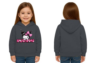 Unisex Baskılı Çocuk Swaetshirt Kapüşonlu 3 İplik Şardonlu Kuromi baskılı