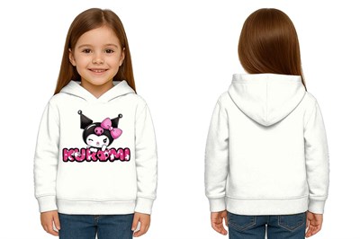 Unisex Baskılı Çocuk Swaetshirt Kapüşonlu 3 İplik Şardonlu Kuromi baskılı