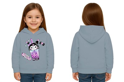 Unisex Baskılı Çocuk Swaetshirt Kapüşonlu 3 İplik Şardonlu Kuromi baskılı