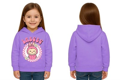 Unisex Baskılı Çocuk Swaetshirt Labubu Baskılı Kapüşonlu 3 İplik Şardonlu